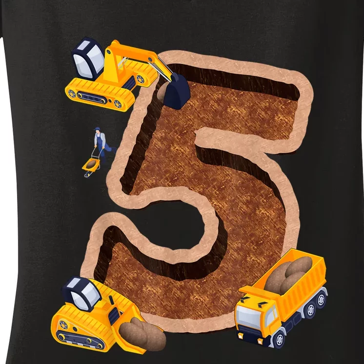 Im 5 And Digging It Dirty 5th Y Excavator 5th Birthday Boy Women's V-Neck T-Shirt