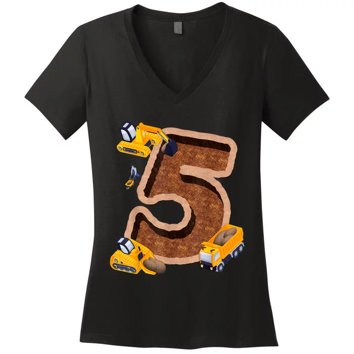 Im 5 And Digging It Dirty 5th Y Excavator 5th Birthday Boy Women's V-Neck T-Shirt