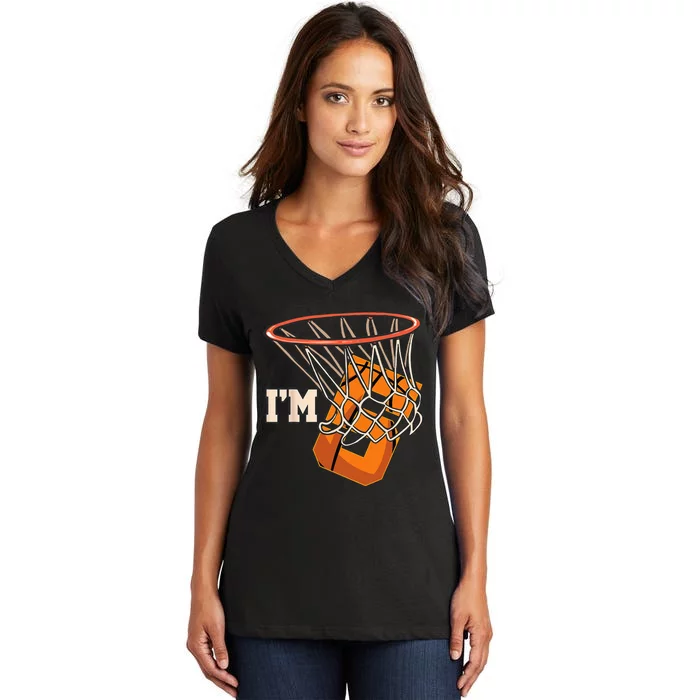 Im 5 Basketball Theme Birthday Party Celebration 5th Women's V-Neck T-Shirt