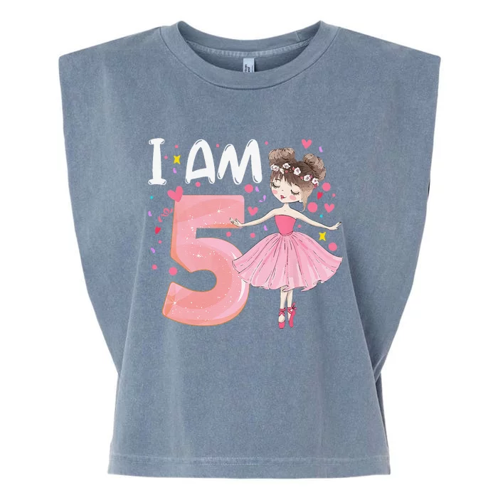 IAm 5 Fifth Birthday Party Dancing Pink Ballerina Garment-Dyed Women's Muscle Tee