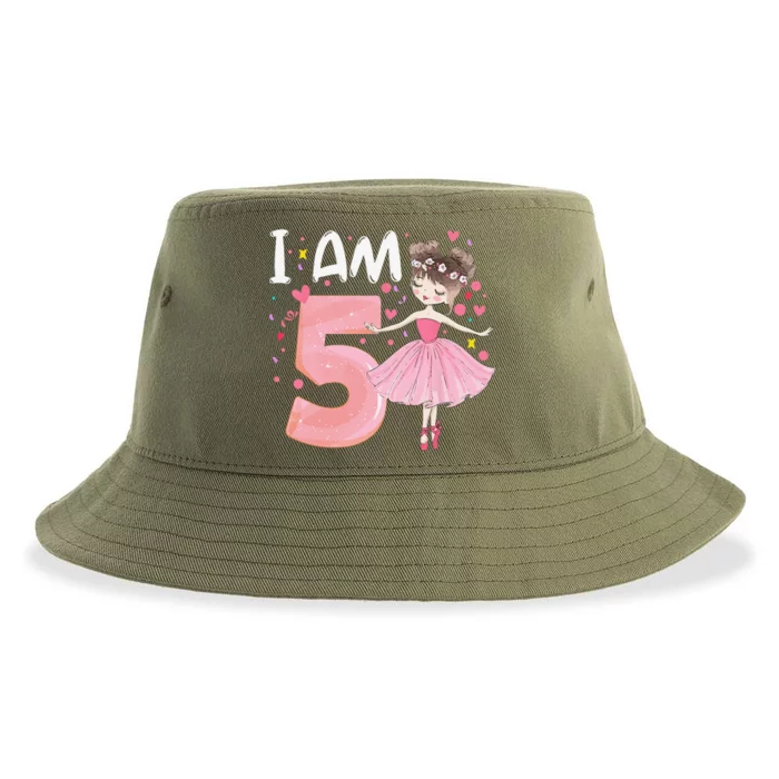 IAm 5 Fifth Birthday Party Dancing Pink Ballerina Sustainable Bucket Hat