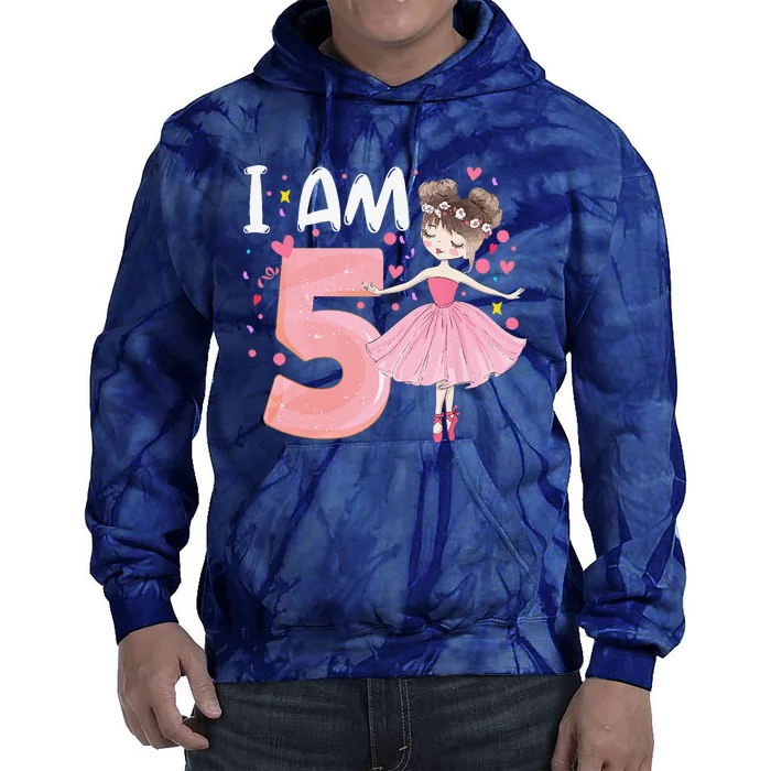 IAm 5 Fifth Birthday Party Dancing Pink Ballerina Tie Dye Hoodie