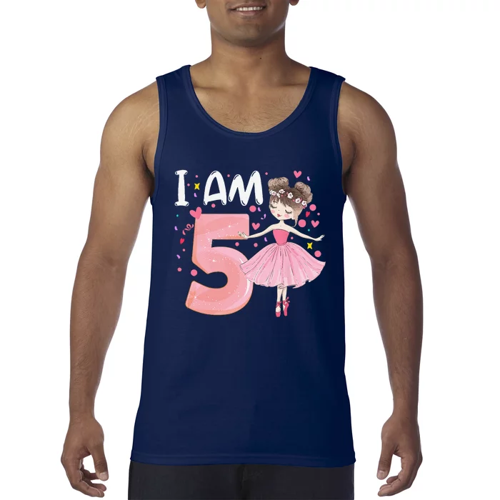 IAm 5 Fifth Birthday Party Dancing Pink Ballerina Tank Top