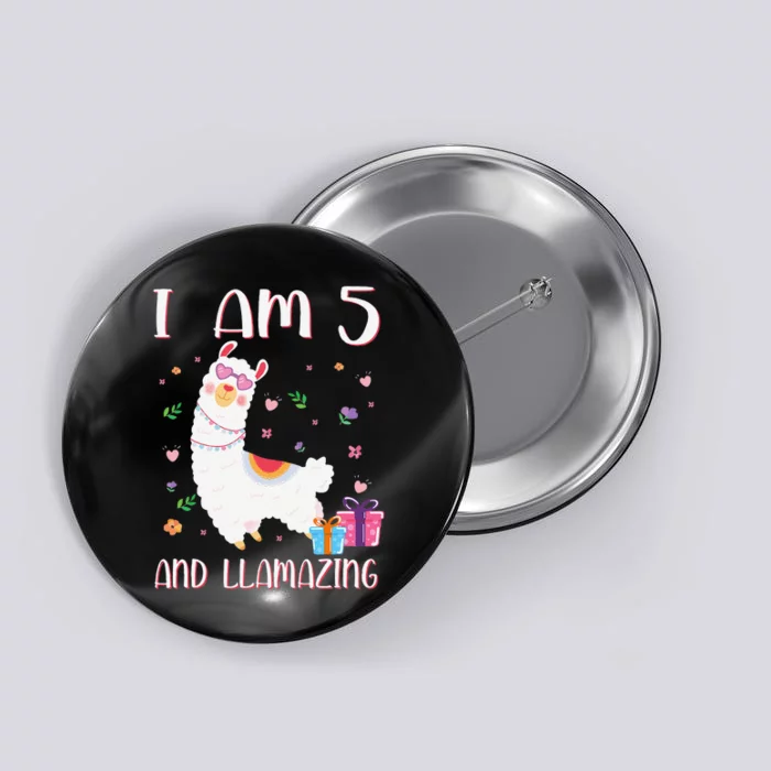 I'm 5 Llamazing Alpaca Llama Happy 5th Birthday Button