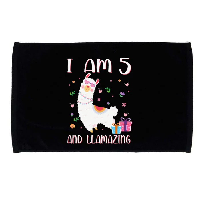 I'm 5 Llamazing Alpaca Llama Happy 5th Birthday Microfiber Hand Towel