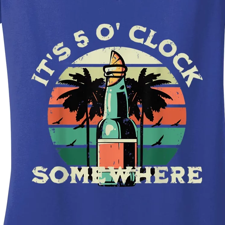 It's 5 O’clock Somewhere Summer Retro Sunset Drinking Women's V-Neck T-Shirt