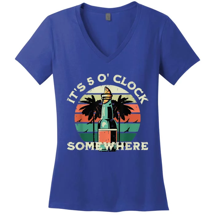 It's 5 O’clock Somewhere Summer Retro Sunset Drinking Women's V-Neck T-Shirt