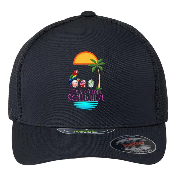 Its 5 Oclock Somewhere Parrot Cocktail Lover Hello Summer Flexfit Unipanel Trucker Cap