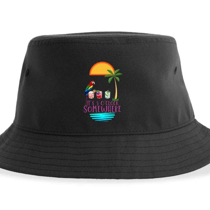 Its 5 Oclock Somewhere Parrot Cocktail Lover Hello Summer Sustainable Bucket Hat