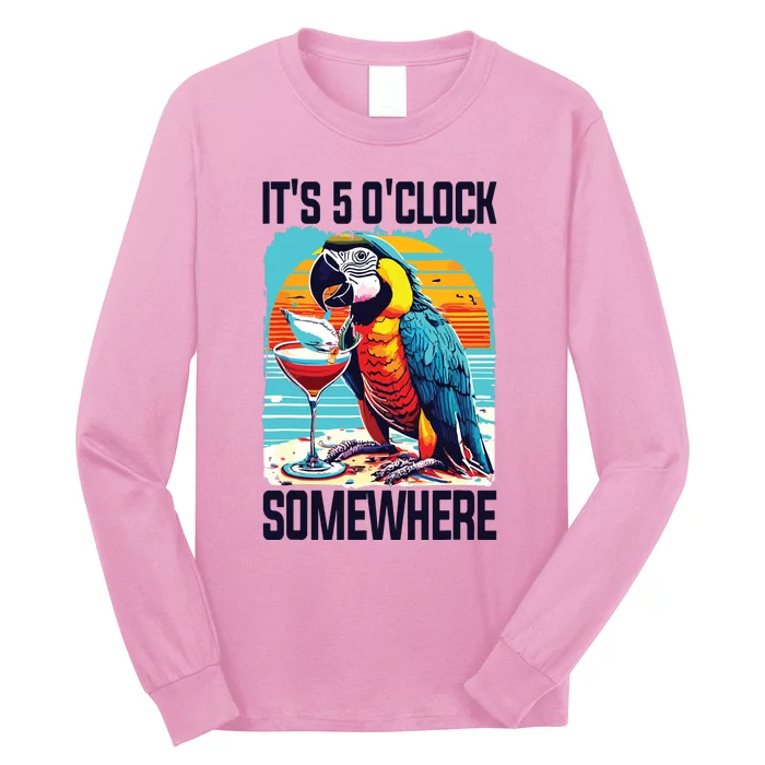 Its 5 Oclock Somewhere Drinking Parrot Cocktail Summer Long Sleeve Shirt