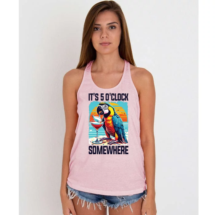 Its 5 Oclock Somewhere Drinking Parrot Cocktail Summer Women's Knotted Racerback Tank