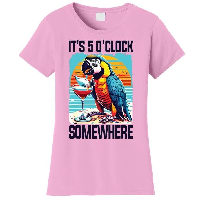 Its 5 Oclock Somewhere Drinking Parrot Cocktail Summer Women's T-Shirt