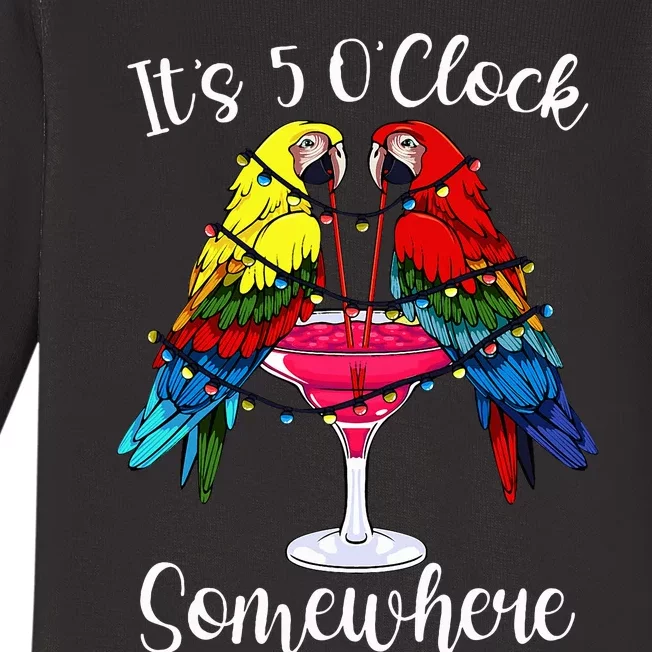 ItS 5 OClock Somewhere Funny Parrots Summer Vacation Lover Baby Long Sleeve Bodysuit