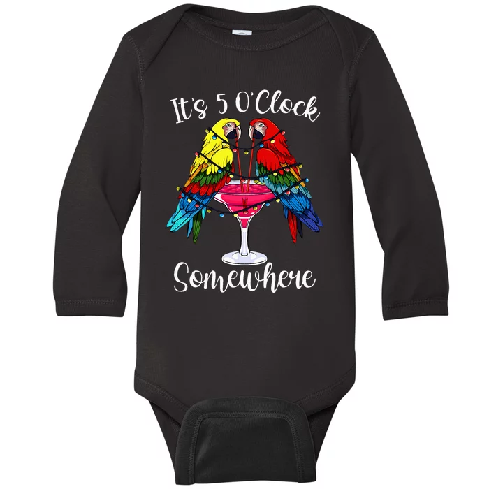 ItS 5 OClock Somewhere Funny Parrots Summer Vacation Lover Baby Long Sleeve Bodysuit