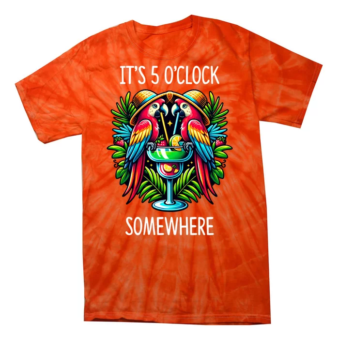 Its 5 Oclock Somewhere Margarita Parrots Summer Tie-Dye T-Shirt