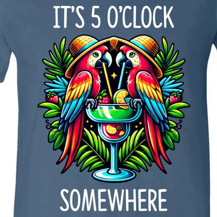 Its 5 Oclock Somewhere Margarita Parrots Summer V-Neck T-Shirt