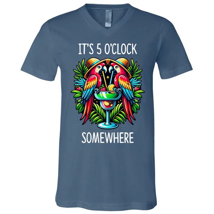 Its 5 Oclock Somewhere Margarita Parrots Summer V-Neck T-Shirt