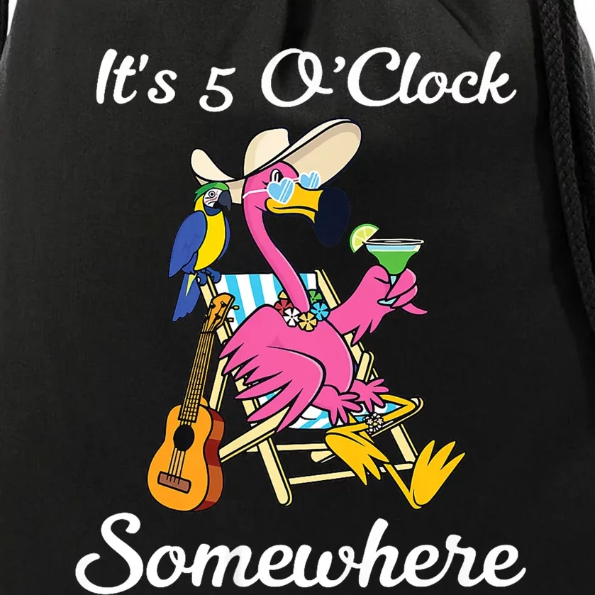 ItS 5 OClock Somewhere Flamingo Beach Vacation Drinking Drawstring Bag