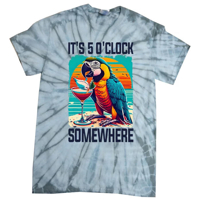 ItS 5 OClock Somewhere Drinking Parrot Cocktail Summer Tie-Dye T-Shirt