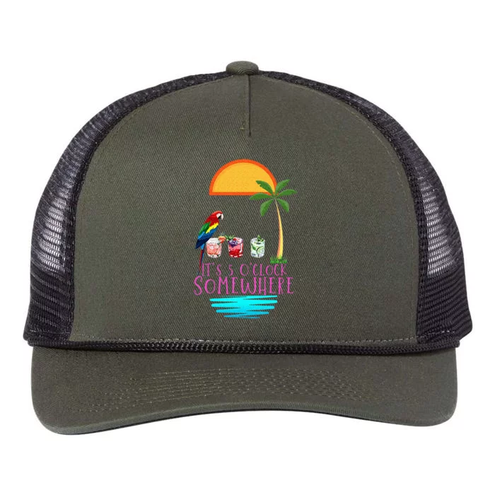 Its 5 Oclock Somewhere Parrot Cocktail Lover Hello Summer Retro Rope Trucker Hat Cap