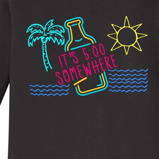 ItS 5 OClock Somewhere Beach Vacation Baby Long Sleeve Bodysuit