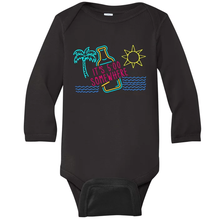 ItS 5 OClock Somewhere Beach Vacation Baby Long Sleeve Bodysuit