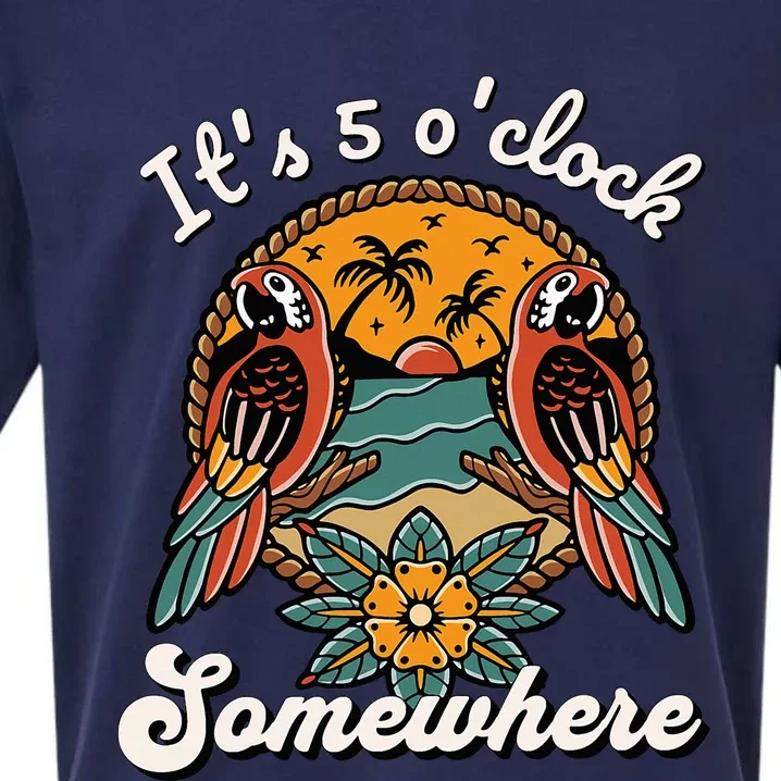 ItS 5 O’Clock Somewhere Parrot Summer Beach Sunset Drinking Sueded Cloud Jersey T-Shirt