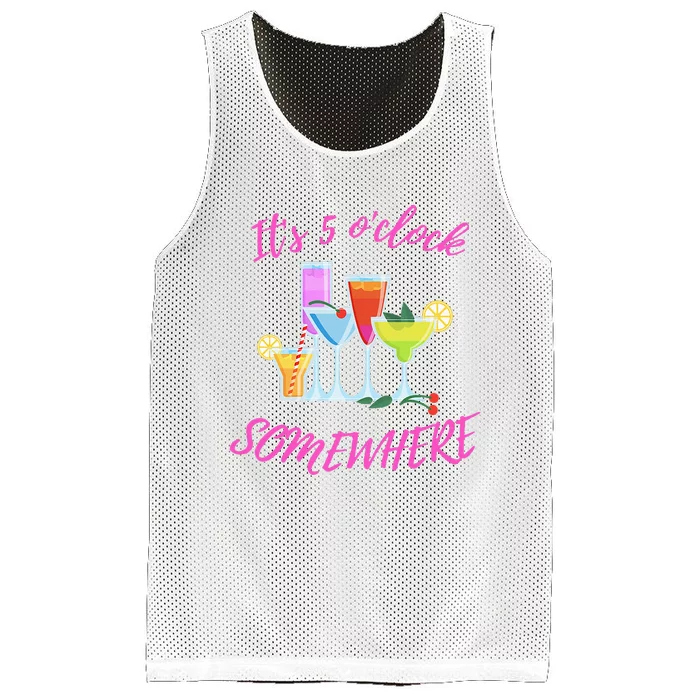 Its 5 O’clock Somewhere Hello Summer Beach Lover Summertime Mesh Reversible Basketball Jersey Tank