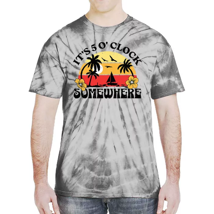 Its 5 O’clock Somewhere Summer Retro Sunset Drinking Tie-Dye T-Shirt