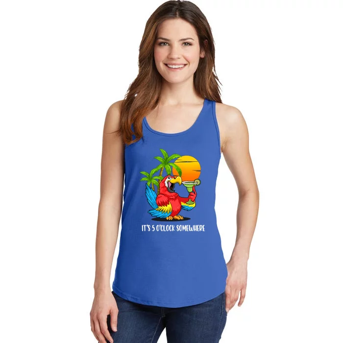 Its 5 Oclock Somewhere Parrot Beach Vacation Happy Ladies Essential Tank