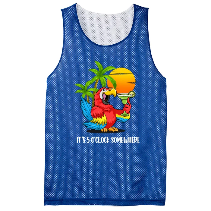 Its 5 Oclock Somewhere Parrot Beach Vacation Happy Mesh Reversible Basketball Jersey Tank