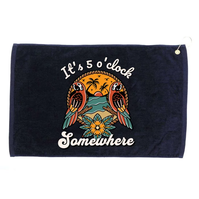 Its 5 O’clock Somewhere Parrot Summer Beach Sunset Drinking Grommeted Golf Towel