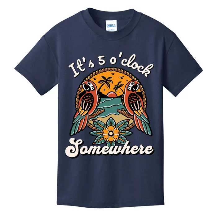 Its 5 O’clock Somewhere Parrot Summer Beach Sunset Drinking Kids T-Shirt