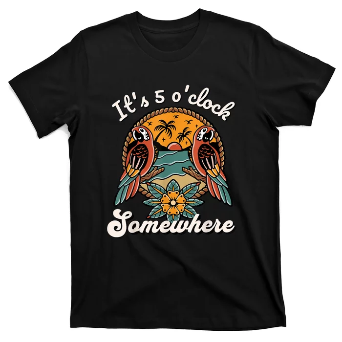 Its 5 O’clock Somewhere Parrot Summer Beach Sunset Drinking T-Shirt