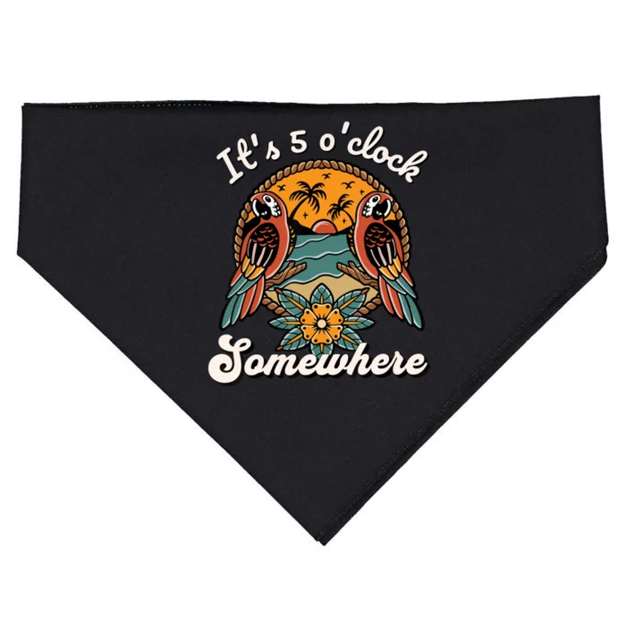 ItS 5 O’Clock Somewhere Parrot Summer Beach Sunset Drinking USA-Made Doggie Bandana