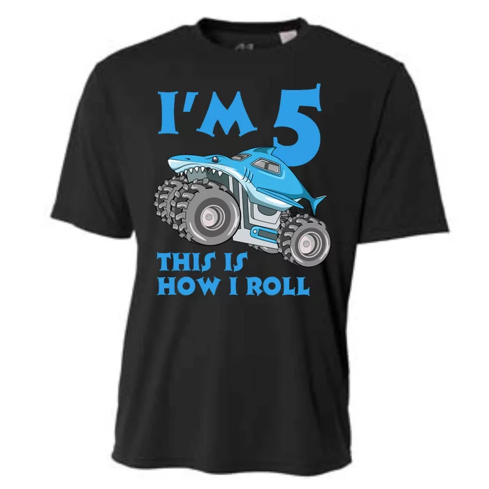 I'm 5 This Is How I Roll Shark Monster Truck 5th Birthday Cooling Performance Crew T-Shirt