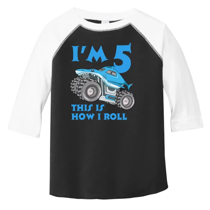 I'm 5 This Is How I Roll Shark Monster Truck 5th Birthday Toddler Fine Jersey T-Shirt