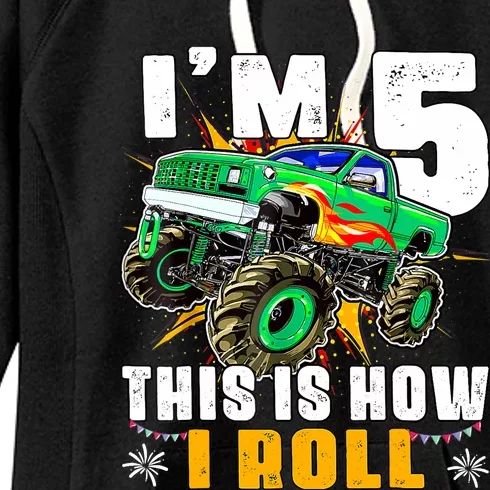 Im 5 This Is How I Roll Monster Truck 5th Birthday Boy Women's Fleece Hoodie