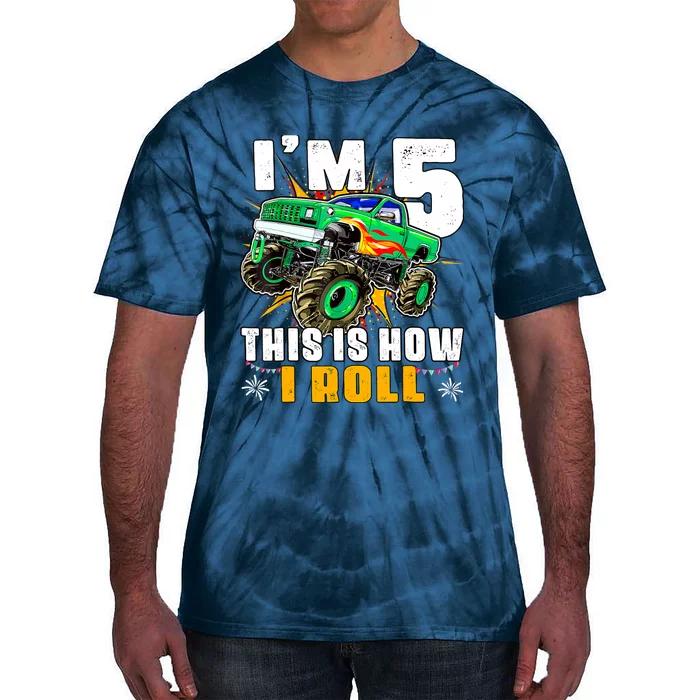 Im 5 This Is How I Roll Monster Truck 5th Birthday Boy Tie-Dye T-Shirt