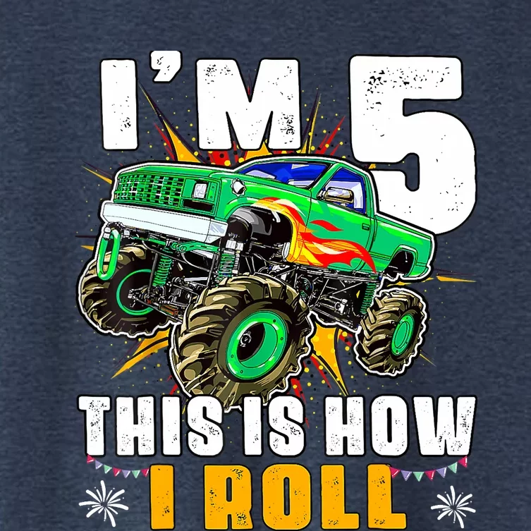 Im 5 This Is How I Roll Monster Truck 5th Birthday Boy Women's Crop Top Tee