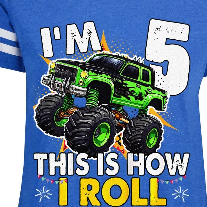 IM 5 This Is How I Roll Monster Truck 5th Birthday Enza Ladies Jersey Football T-Shirt