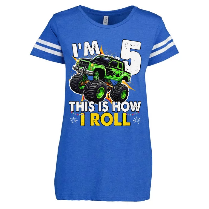 IM 5 This Is How I Roll Monster Truck 5th Birthday Enza Ladies Jersey Football T-Shirt