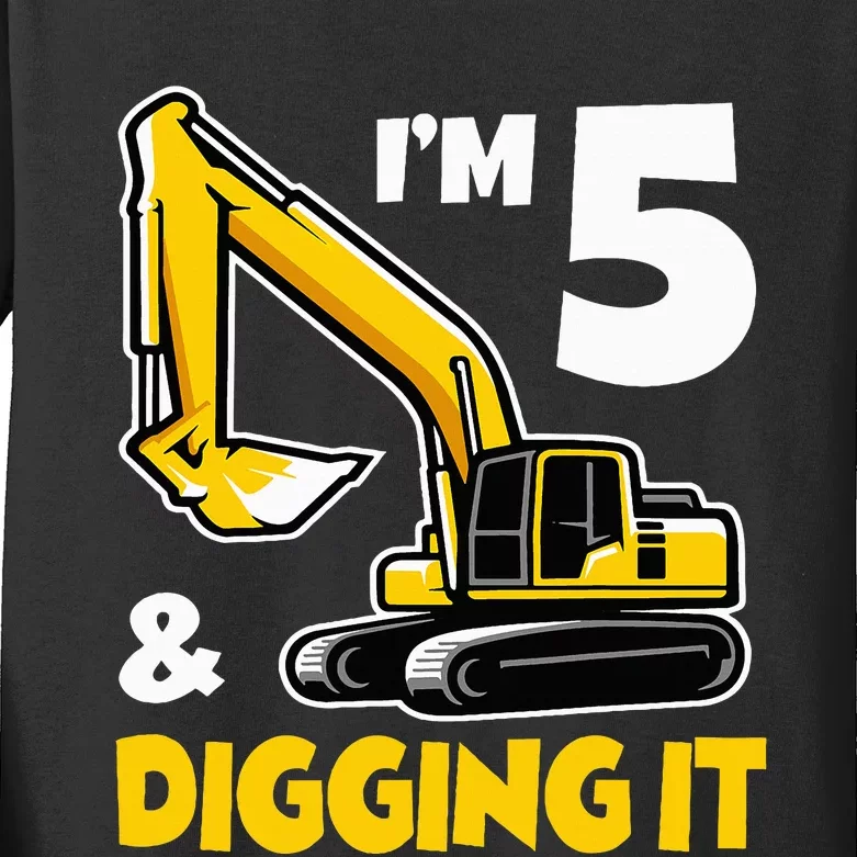 I'm 5 Year Old Gift Excavator Construction 5th Birthday Kids Long Sleeve Shirt