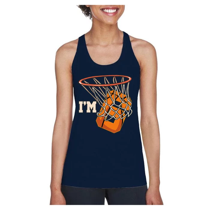 IM 6 Basketball Theme Birthday Party Celebration 6th Women's Racerback Tank