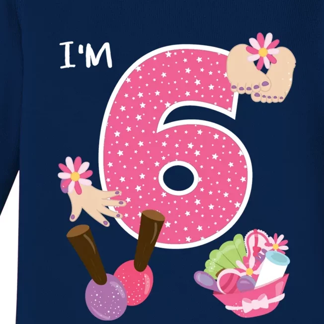 I'm 6 Spa Party Birthday Nail Polish Makeup Birthday Gift Baby Long Sleeve Bodysuit