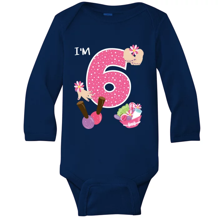 I'm 6 Spa Party Birthday Nail Polish Makeup Birthday Gift Baby Long Sleeve Bodysuit