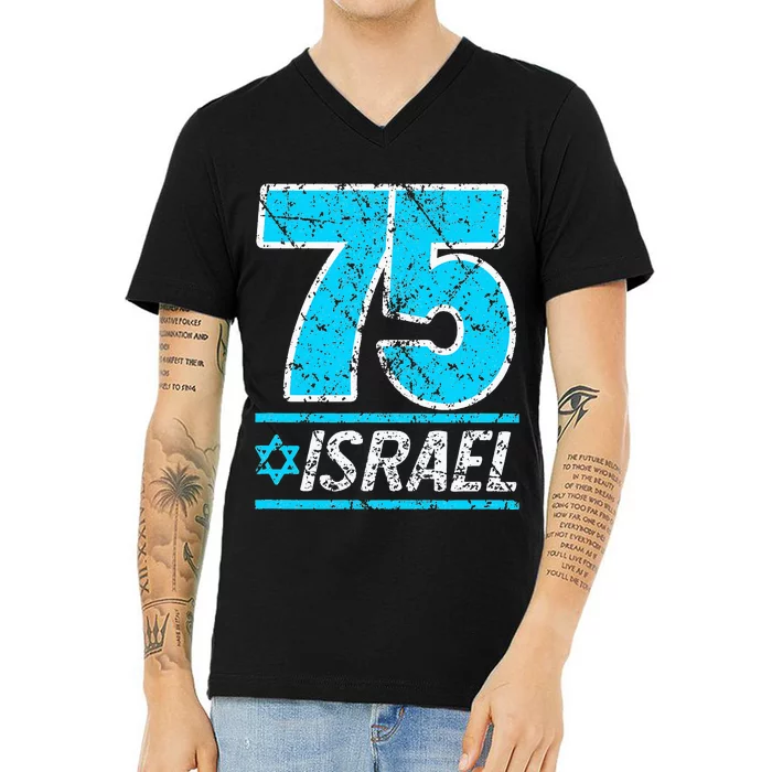 Israel's 75th Anniversary Independence Day Yom Ha'atzmaut V-Neck T-Shirt