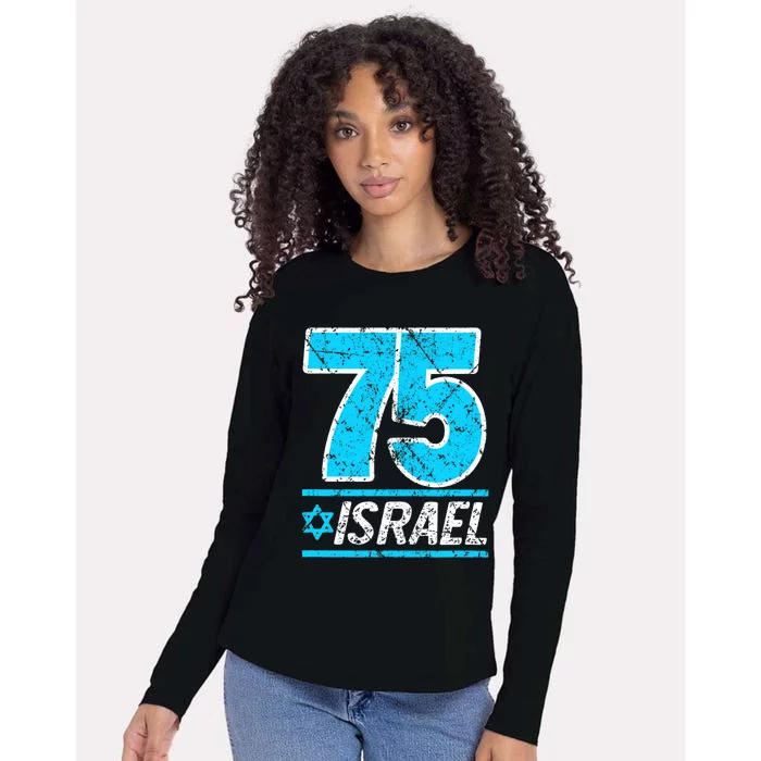 Israel's 75th Anniversary Independence Day Yom Ha'atzmaut Womens Cotton Relaxed Long Sleeve T-Shirt