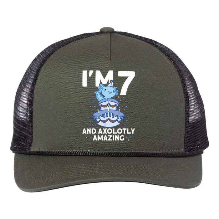 I'm 7 Bday Axolotl Party Cute 7th Birthday Axolotl Retro Rope Trucker Hat Cap