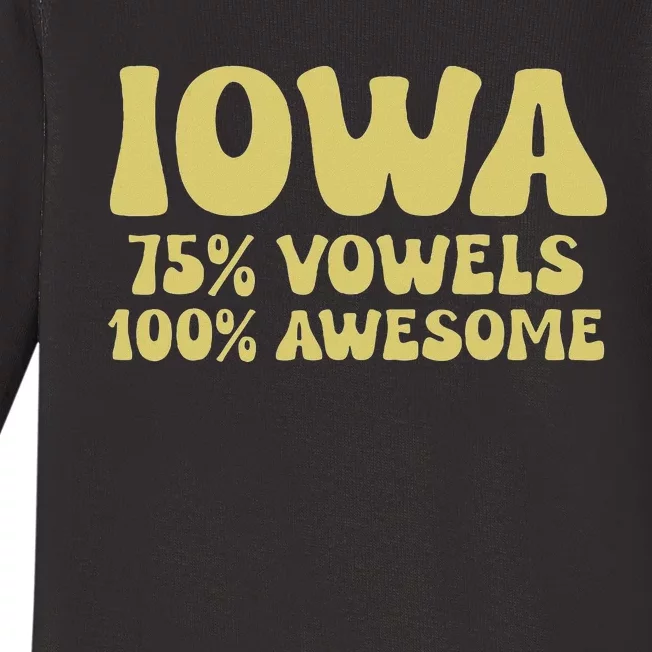 Iowa 75 Vowels 100 Awesome Iowans Women Funny State Baby Long Sleeve Bodysuit